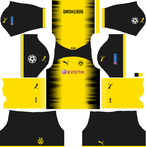 Borussia Dortmund Dream League Soccer Kits 512x512 URL - International with Black Shorts